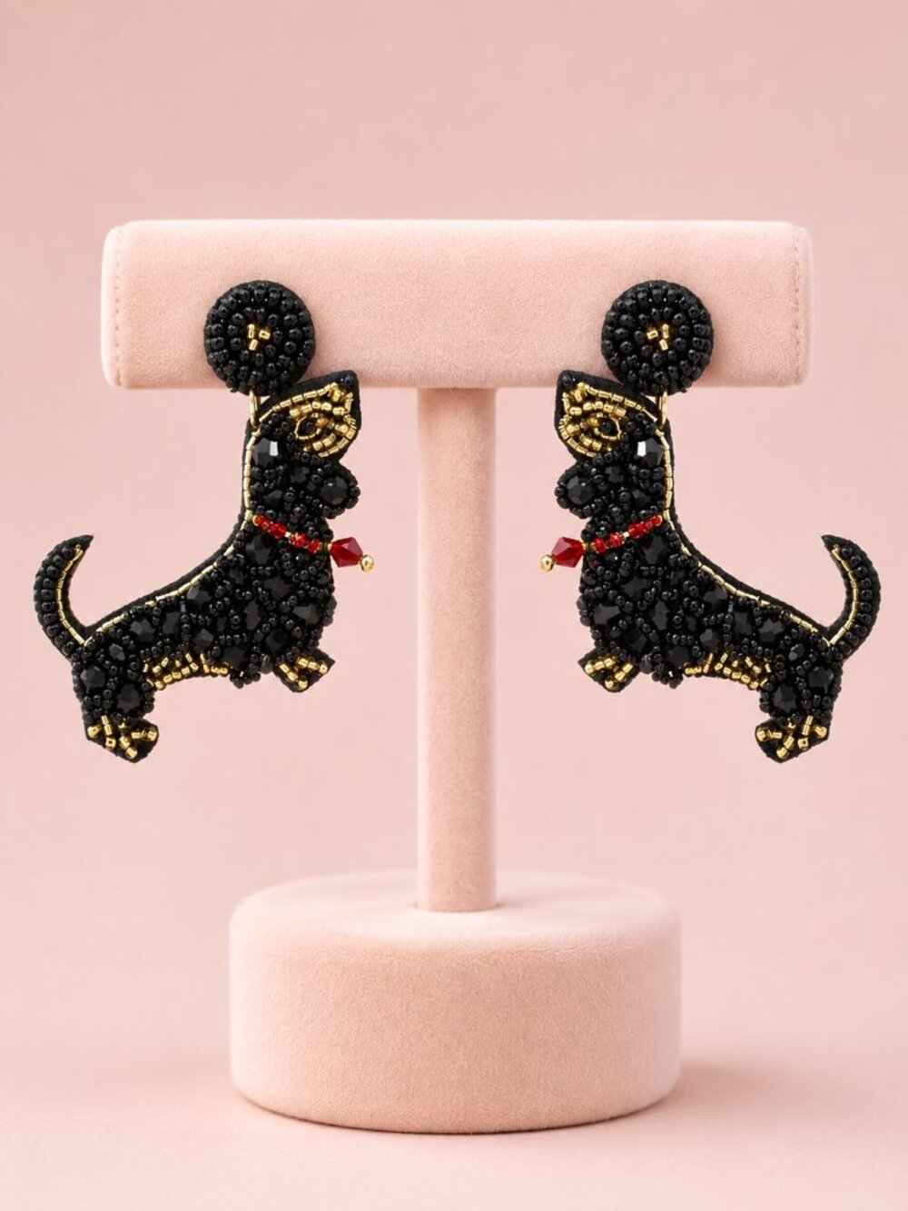 Seed Beaded Dachshund Doxie Dog Earrings Hypoallergenic Made in USA Pet Lovers